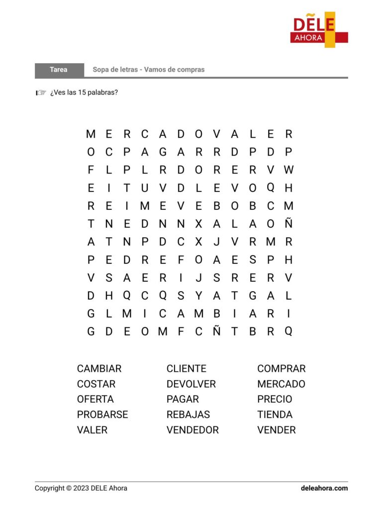 Sopa De Letras Vamos De Compras Sopa De Letras Vamos De Compras