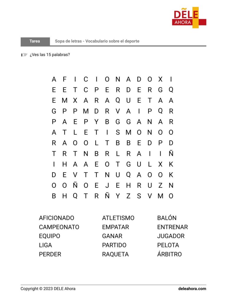 Sopa De Letras Vocabulario Sobre El Deporte Sopa De Letras Vocabulario Sobre El Deporte
