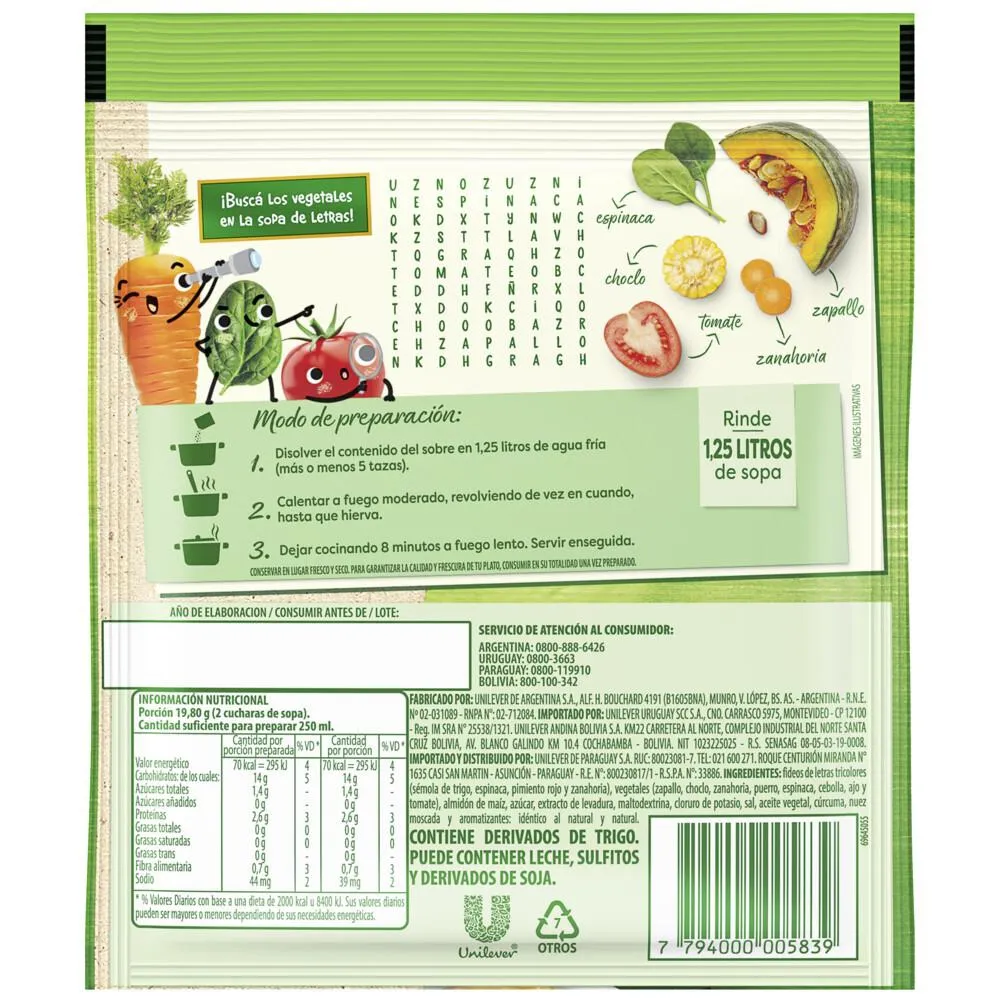 Sopa Knorr De Letras Con Vegetales 107 5 Gr