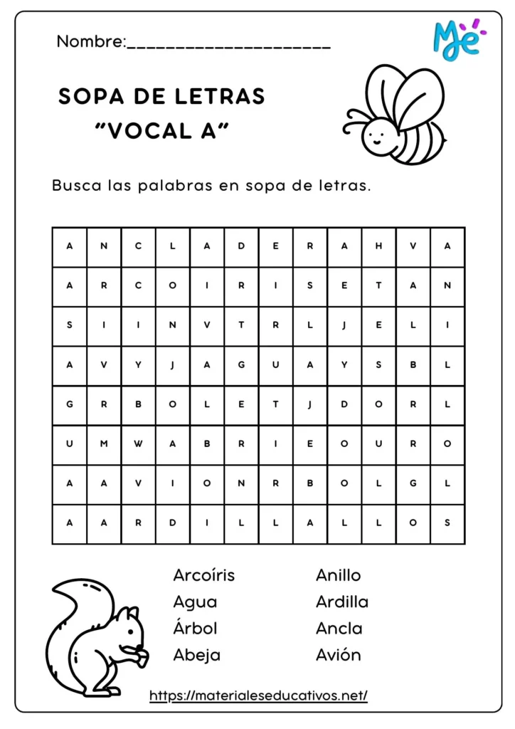 Sopas De Letras Para Imprimir Vocales
