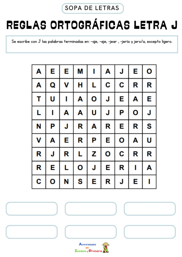 Sopas De Letras Reglas Ortograficas De La Letra J