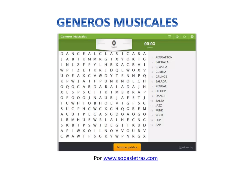 Sopas Letras Generos Musicales Sopas Letras Generos Musicales