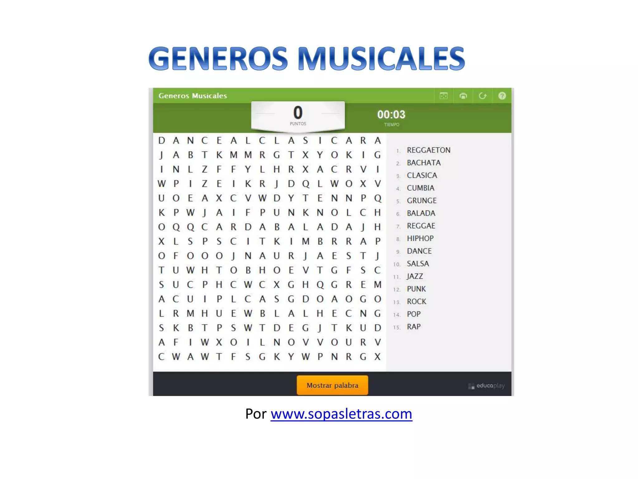 Sopas Letras Generos Musicales